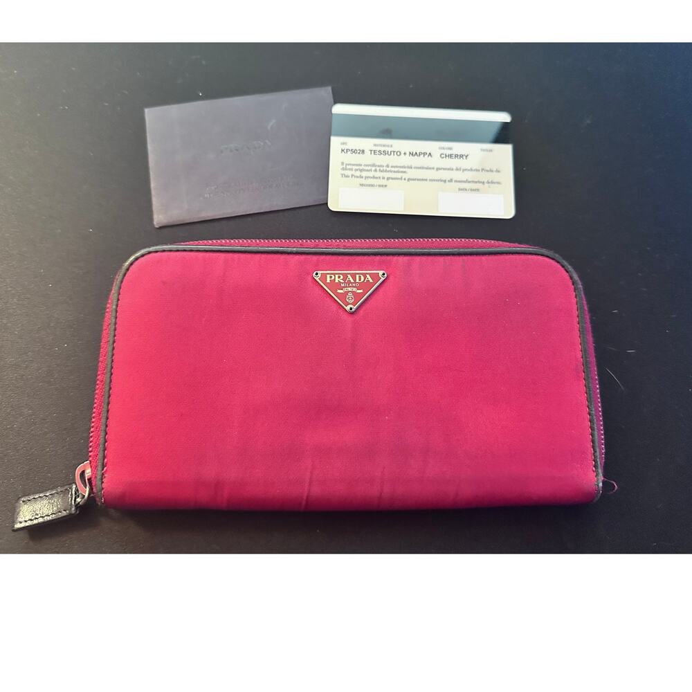 PRADA CHERRY TESSUTO + NAPPA CHERRY ZIP AROUND WALLET